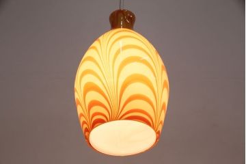 昭和レトロ　マーブル模様のガラスがお洒落な天井照明(かきあげ電傘、ペンダントライト、吊り下げ照明)(R-048161)