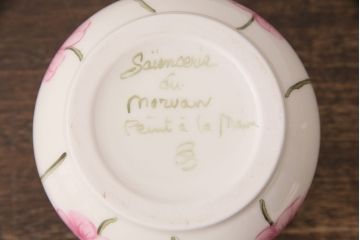 フランスビンテージ　GAUDARD(ガーダード)　ピンクの花が可憐な印象のオイルランプ(火屋、油壷)(R-048165)