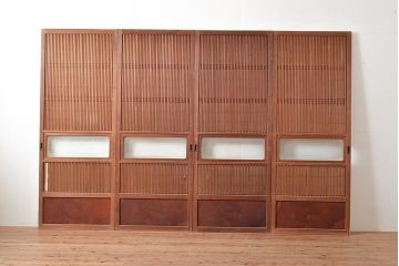 アンティーク建具　モダンな雰囲気漂う裏障子付きの格子戸4枚セット(障子戸、引き戸、建具)(R-048179)
