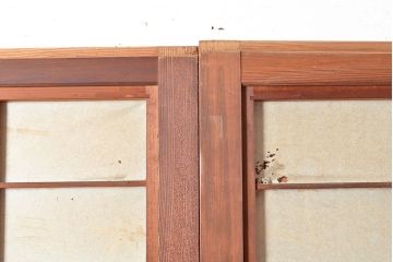 アンティーク建具　モダンな雰囲気漂う裏障子付きの格子戸4枚セット(障子戸、引き戸、建具)(R-048179)