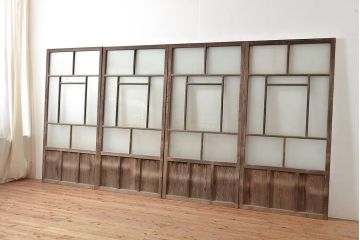 アンティーク建具　大正ロマンな雰囲気漂うガラス戸4枚セット(引き戸、玄関戸、建具)(R-048180)