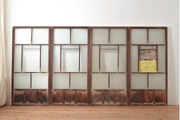 アンティーク建具　大正ロマンな雰囲気漂うガラス戸4枚セット(引き戸、玄関戸、建具)(R-048182)