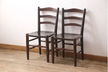 中古　松本民芸家具　シンプルでシックなダイニングチェア2脚セット(イス、椅子)(R-048199)