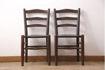 中古　松本民芸家具　シンプルでシックなダイニングチェア2脚セット(イス、椅子)(R-048199)