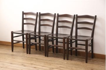 中古　松本民芸家具　シンプルでシックなダイニングチェア4脚セット(イス、椅子)(R-048203)