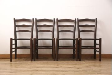 中古　松本民芸家具　シンプルでシックなダイニングチェア4脚セット(イス、椅子)(R-048203)