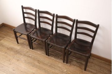 中古　松本民芸家具　シンプルでシックなダイニングチェア4脚セット(イス、椅子)(R-048203)