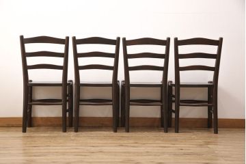 中古　松本民芸家具　シンプルでシックなダイニングチェア4脚セット(イス、椅子)(R-048203)