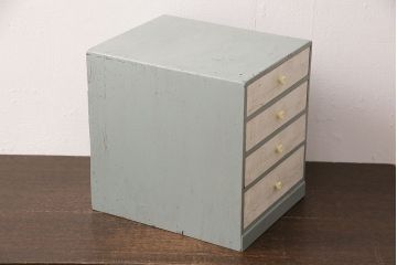 和製アンティーク　アンティークペイント　クラック(ひび割れ)加工でビンテージ感が増した!趣溢れる小引き出し(小物収納、卓上収納)(R-048210)
