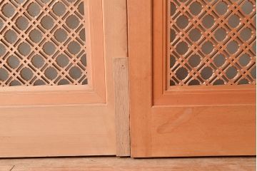 アンティーク建具　和の風情漂う組子入りがお洒落なガラス戸4枚セット(引き戸、建具)(R-048220)