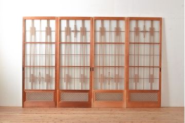 アンティーク建具　和の風情漂う組子入りがお洒落なガラス戸4枚セット(引き戸、建具)(R-048220)