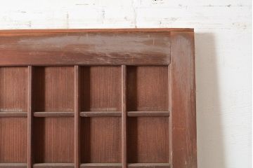 アンティーク建具　古き良き上質な和を楽しむヒノキ材製のマス目格子戸2枚セット(きつね格子、狐格子、板戸、引き戸、建具)(R-048222)