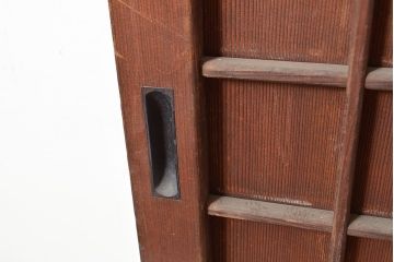 アンティーク建具　古き良き上質な和を楽しむヒノキ材製のマス目格子戸2枚セット(きつね格子、狐格子、板戸、引き戸、建具)(R-048222)