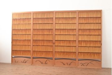 和製アンティーク　透かし彫りが風情を高める御簾戸4枚セット(簾戸、簀戸、葭戸、夏障子、すど、葦戸)(R-048230)