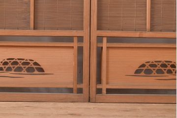 和製アンティーク　千鳥の透かし彫りがアクセントの御簾戸4枚セット(簾戸、簀戸、葭戸、夏障子、すど、葦戸)(R-048236)