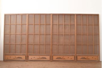 和製アンティーク　千鳥の透かし彫りがアクセントの御簾戸4枚セット(簾戸、簀戸、葭戸、夏障子、すど、葦戸)(R-048236)