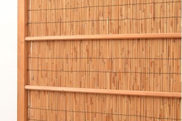 和製アンティーク　波千鳥の透かし彫りがお洒落なアクセントになった御簾戸2枚セット(簾戸、簀戸、葭戸、夏障子、すど、葦戸)(R-048239)
