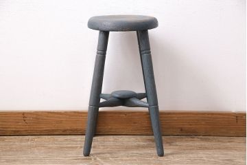 和製アンティーク　当店でペイントを施したレトロな栗材製のスツール(椅子、木製チェア、花台)(R-048245)