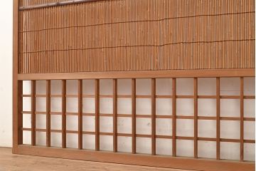和製アンティーク　マス目格子がアクセントの風流な御簾戸2枚セット(きつね格子、狐格子、簾戸、簀戸、葭戸、夏障子、夏戸、すど、葦戸)(R-048248)