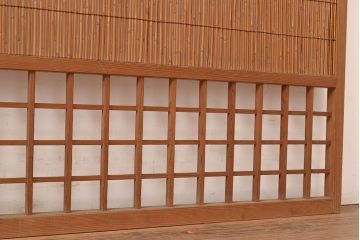 和製アンティーク　マス目格子がアクセントの風流な御簾戸2枚セット(きつね格子、狐格子、簾戸、簀戸、葭戸、夏障子、夏戸、すど、葦戸)(R-048248)