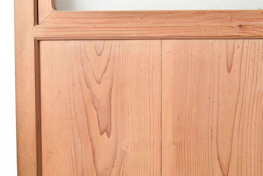 ヴィンテージ建具　昭和中期　窓付き　シンプルなデザインと味のある木肌が魅力的な木製ドア1枚　(R-048250)