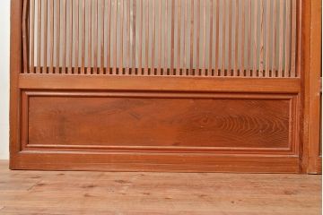 和製アンティーク　腰板桑材　珍しいデザインが目を引く裏ガラス入り格子戸3枚セット(引き戸、建具、ガラス戸)(R-048256)