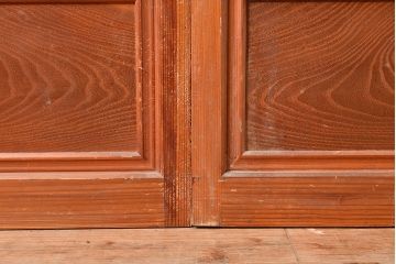 和製アンティーク　腰板桑材　珍しいデザインが目を引く裏ガラス入り格子戸3枚セット(引き戸、建具、ガラス戸)(R-048256)