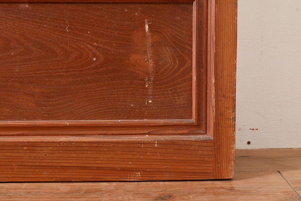 和製アンティーク　腰板桑材　珍しいデザインが目を引く裏ガラス入り格子戸3枚セット(引き戸、建具、ガラス戸)(R-048256)