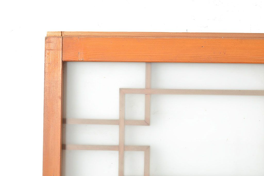 和製アンティーク　腰板桑材　珍しいデザインが目を引く裏ガラス入り格子戸3枚セット(引き戸、建具、ガラス戸)(R-048256)