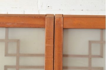 和製アンティーク　腰板桑材　珍しいデザインが目を引く裏ガラス入り格子戸3枚セット(引き戸、建具、ガラス戸)(R-048256)
