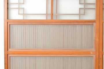 和製アンティーク　腰板桑材　珍しいデザインが目を引く裏ガラス入り格子戸3枚セット(引き戸、建具、ガラス戸)(R-048256)