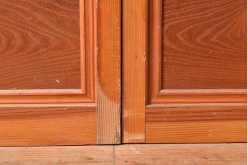 和製アンティーク　腰板桑材　珍しいデザインが目を引く裏ガラス入り格子戸3枚セット(引き戸、建具、ガラス戸)(R-048256)