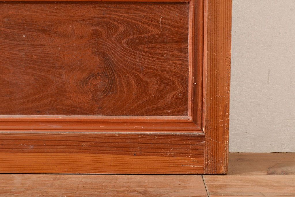 和製アンティーク　腰板桑材　珍しいデザインが目を引く裏ガラス入り格子戸3枚セット(引き戸、建具、ガラス戸)(R-048256)