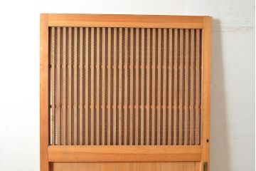 アンティーク建具　ヒノキ材　粋な和の雰囲気を盛り上げる亀甲金網付きの蔵戸(引き戸、玄関戸)(R-048263)