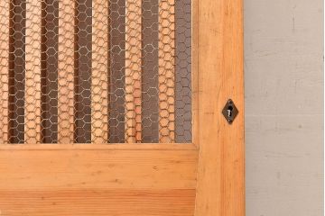 アンティーク建具　ヒノキ材　粋な和の雰囲気を盛り上げる亀甲金網付きの蔵戸(引き戸、玄関戸)(R-048263)