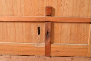 アンティーク建具　ヒノキ材　粋な和の雰囲気を盛り上げる亀甲金網付きの蔵戸(引き戸、玄関戸)(R-048263)