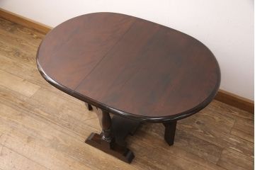 中古　松本民芸家具　サイドテーブルとしても使える、低めのつくりの#26型バタフライ卓(ドロップリーフテーブル、バタフライテーブル、コーヒーテーブル)(R-048267)