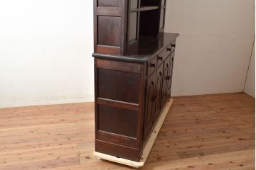 和製ビンテージ　松本民芸家具　シックなデザインが魅力のF型食器棚(カップボード、キャビネット、収納棚、戸棚、ヴィンテージ、上下バラ売り可能)(定価約105万円)(R-048268)