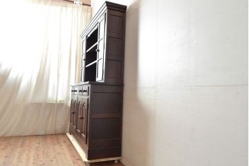 和製ビンテージ　松本民芸家具　シックなデザインが魅力のF型食器棚(カップボード、キャビネット、収納棚、戸棚、ヴィンテージ、上下バラ売り可能)(定価約105万円)(R-048268)