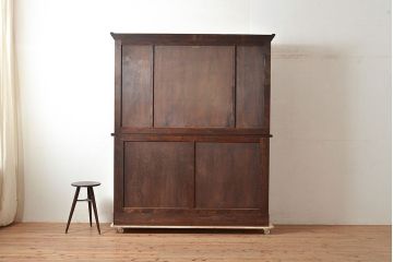 和製ビンテージ　松本民芸家具　シックなデザインが魅力のF型食器棚(カップボード、キャビネット、収納棚、戸棚、ヴィンテージ、上下バラ売り可能)(定価約105万円)(R-048268)