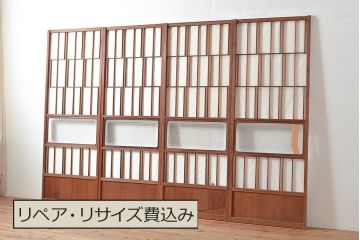 アンティーク建具　経年により味わいを増した木の風合いが魅力的な障子戸4枚セット(引き戸、建具)(R-048272)