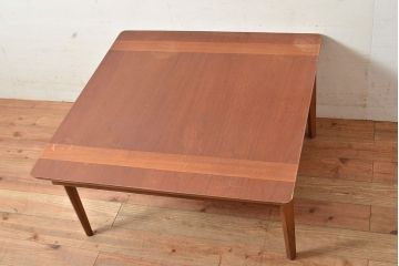 アメリカ　ヴィンテージ　チーク材　天板のラインがおしゃれなテーブル(ローテーブル、ビンテージ)(R-048280)