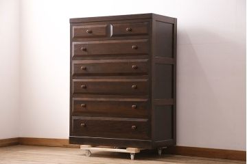 中古　松本民芸家具　D型整理タンスI　和洋どちらにも馴染む上品な佇まいのチェスト(洋服タンス、和たんす、収納箪笥、引き出し)(定価約39万円)(R-048291)