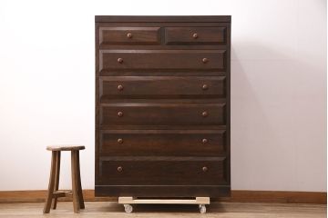 中古　松本民芸家具　D型整理タンスI　和洋どちらにも馴染む上品な佇まいのチェスト(洋服タンス、和たんす、収納箪笥、引き出し)(定価約39万円)(R-048291)