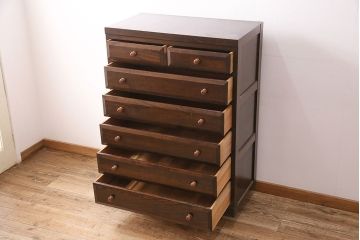 中古　松本民芸家具　D型整理タンスI　和洋どちらにも馴染む上品な佇まいのチェスト(洋服タンス、和たんす、収納箪笥、引き出し)(定価約39万円)(R-048291)