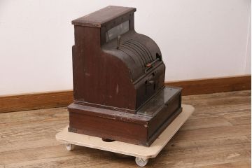 ジャンク品　昭和レトロな味わい漂う木製レジスター(ディスプレイ)(R-048303)
