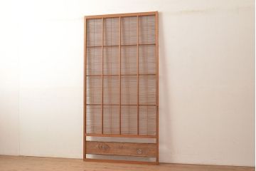 和製アンティーク　「千両」小判の透かしがアクセントの御簾戸1枚(建具、簾戸、簀戸、葭戸、夏障子、夏戸、すど、葦戸)(R-048307)