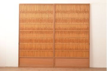 和製アンティーク　竹の桟が上品な和の雰囲気を醸し出す御簾戸2枚セット(簾戸、簀戸、葭戸、夏障子、夏戸、葦戸)(R-048308)