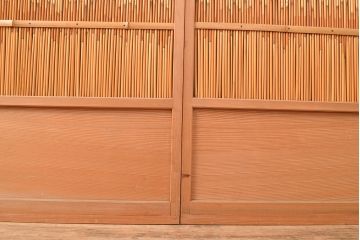 和製アンティーク　竹の桟が上品な和の雰囲気を醸し出す御簾戸2枚セット(簾戸、簀戸、葭戸、夏障子、夏戸、葦戸)(R-048308)
