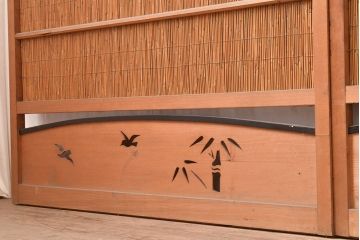和製アンティーク　竹と飛ぶ鳥の透かしが風情漂う御簾戸4枚セット(簾戸、簀戸、葭戸、夏障子、夏戸、すど、葦戸)(R-048310)